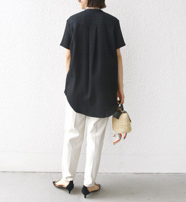 SHIPS for women「〈手洗い可能〉ジャカード バンドカラー ショート スリーブ ブラウス」|シャツ・ブラウス|