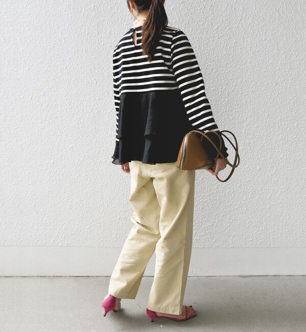 SHIPS for women「【WEB限定】〈手洗い可能〉ボーダー フリル ティアード プルオーバー」|Tシャツ・カットソー|