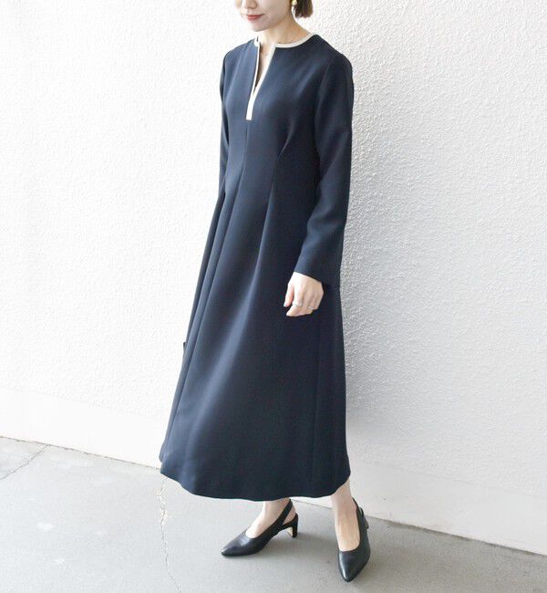 SHIPS any「【WEB限定】SHIPS any: ダブルクロス ウエスト タック Aライン ワンピース ［NAVY BLUE］」|ワンピース|