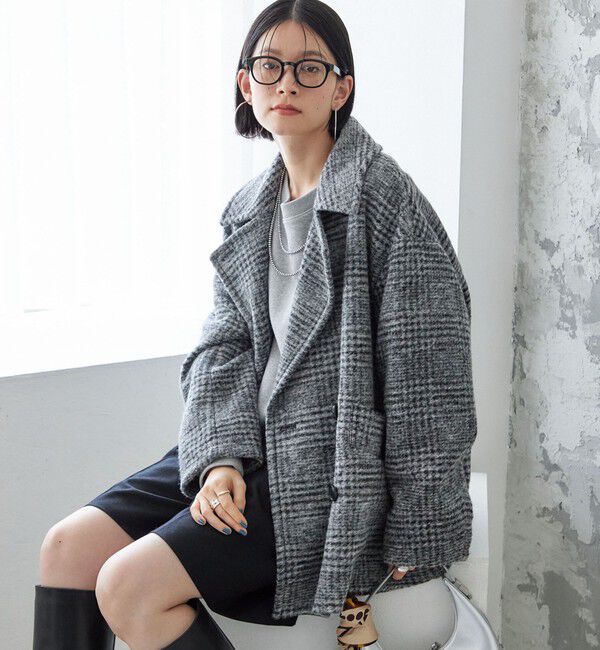 SHIPS for women「スライバー チェック ショート Pコート」|その他|