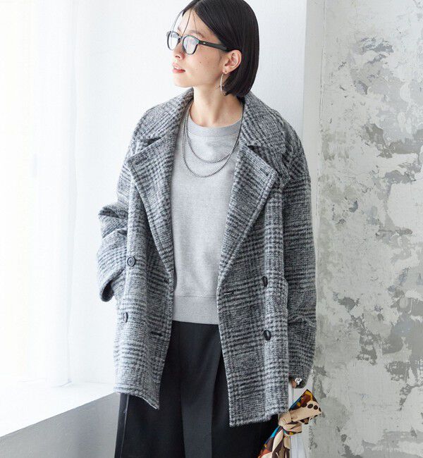 SHIPS for women「スライバー チェック ショート Pコート」|その他|