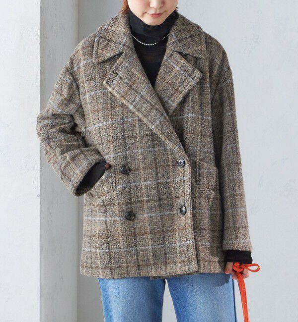 SHIPS for women「スライバー チェック ショート Pコート」|その他|