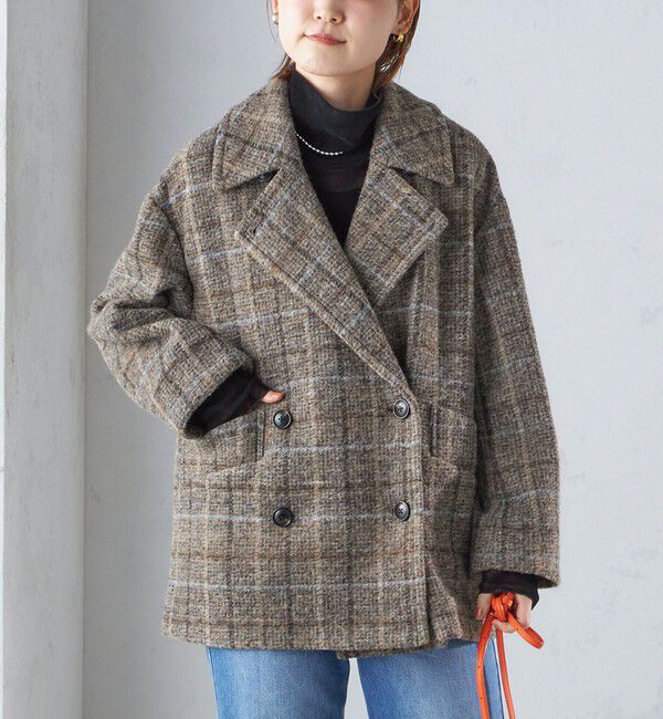 SHIPS for women「スライバー チェック ショート Pコート」|その他|