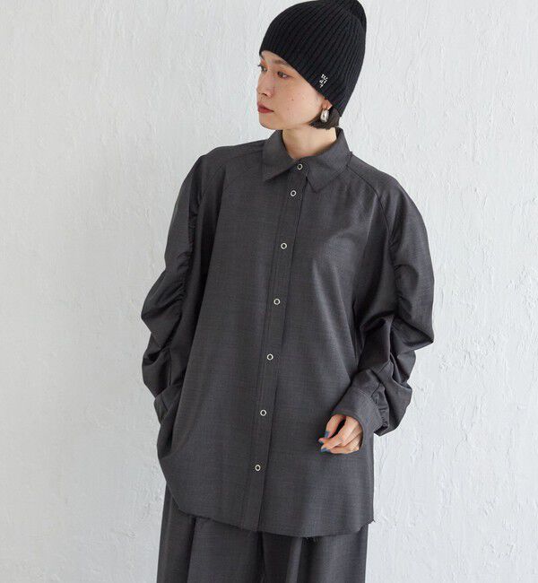 SHIPS for women「Wai＋:〈手洗い可能〉ウール混 ギャザー シャツ」|シャツ・ブラウス|