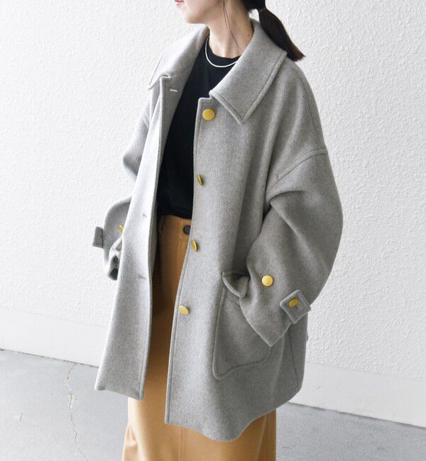 SHIPS any「SHIPS any: ノンミュールジングウール ステンカラー ミディ コート」|ステンカラーコート|ライトグレー