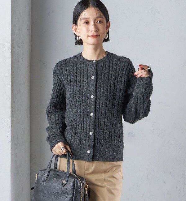SHIPS for women「〈手洗い可能〉ビジュー ボタン ケーブル カーディガン」|カーディガン|