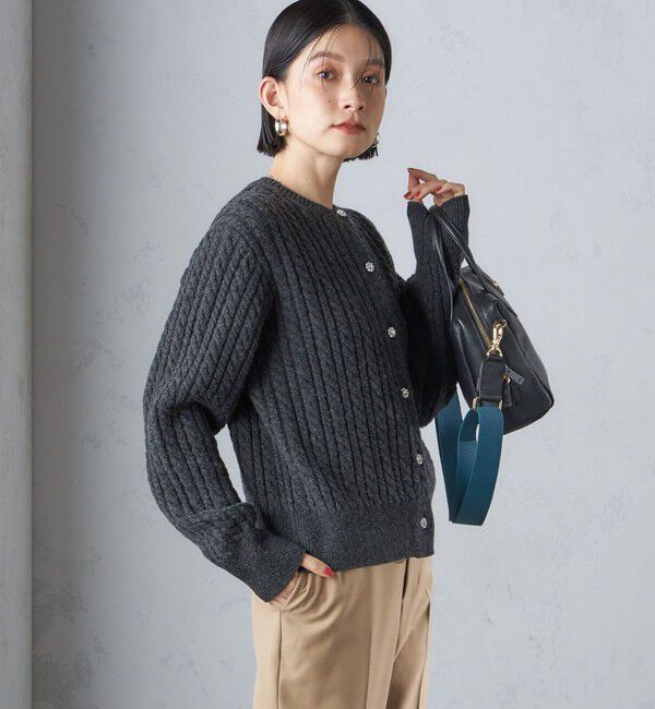 SHIPS for women「〈手洗い可能〉ビジュー ボタン ケーブル カーディガン」|カーディガン|