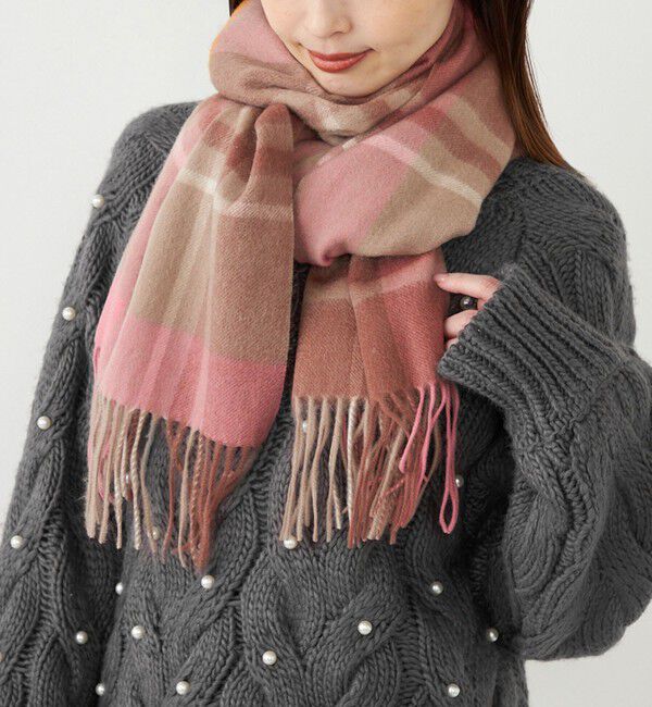 SHIPS Colors 「SHIPS Colors:〈手洗い可能〉 ウール チェック ストール」|ストール|ピンク