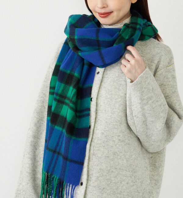 SHIPS Colors 「SHIPS Colors:〈手洗い可能〉 ウール チェック ストール」|ストール|ブルー