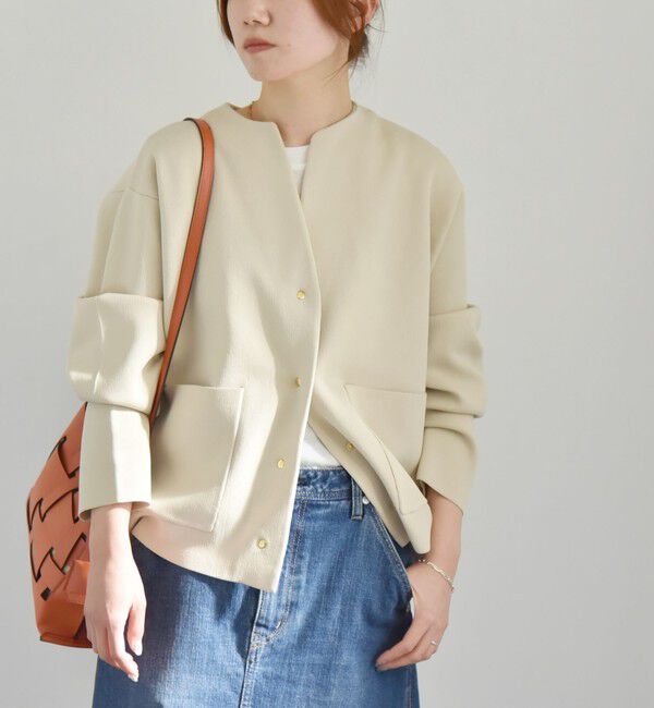 quaranciel「《一部追加予約》quaranciel:〈手洗い可能〉ノーカラー ポケット ニット ジャケット」|ノーカラージャケット|