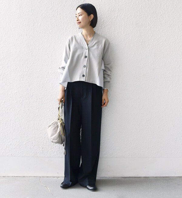 SHIPS for women「【WEB限定】〈手洗い可能〉布帛 コンビ Vネック カーディガン」|カーディガン|