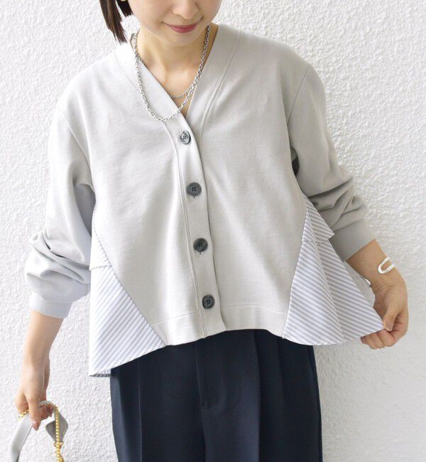 SHIPS for women「【WEB限定】〈手洗い可能〉布帛 コンビ Vネック カーディガン」|カーディガン|