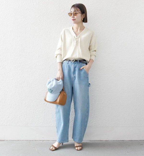 SHIPS any「SHIPS any: シルク コットン レースアップ ニット プルオーバー」|ニット・セーター|