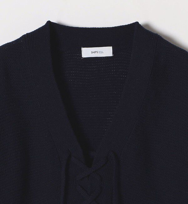 SHIPS any「SHIPS any: シルク コットン レースアップ ニット プルオーバー」|ニット・セーター|