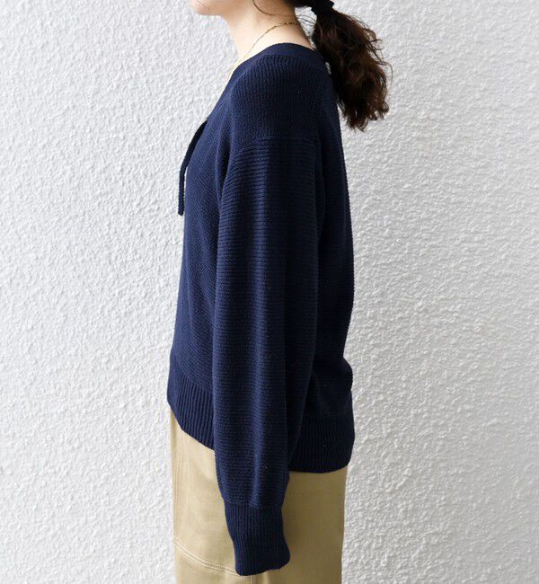 SHIPS any「SHIPS any: シルク コットン レースアップ ニット プルオーバー」|ニット・セーター|