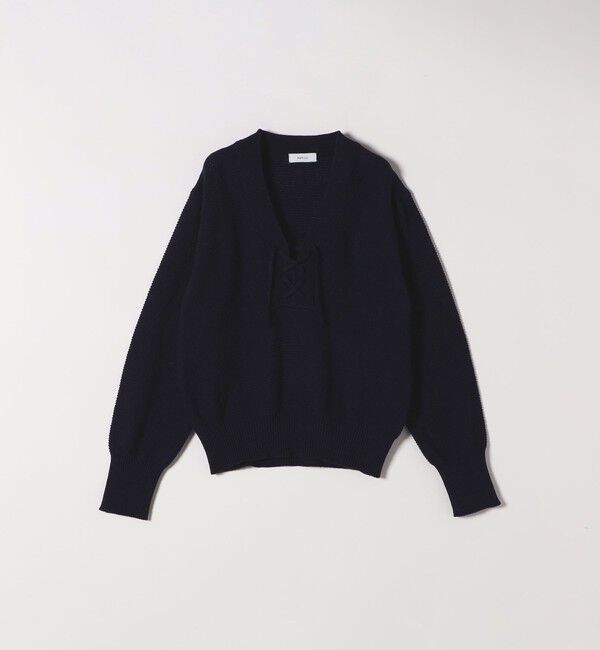 SHIPS any「SHIPS any: シルク コットン レースアップ ニット プルオーバー」|ニット・セーター|