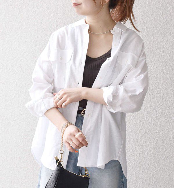 SHIPS any「SHIPS any:〈洗濯機可能〉リネン ミックス ワーク ポケット シャツ」|シャツ・ブラウス|ホワイト