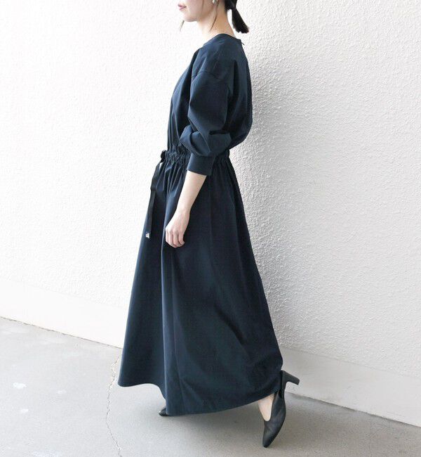 SHIPS any「SHIPS any:〈洗濯機可能〉タイプライター ベルト ギャザー ロング ワンピース」|ワンピース|ネイビー