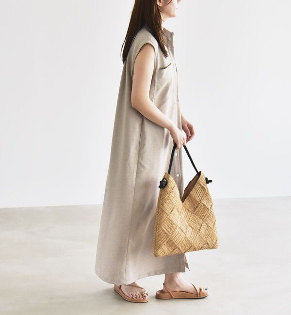 quaranciel「quaranciel:〈洗濯機可能〉ウーステッド ノースリーブ バンドカラー シャツ ワンピース」|ワンピース|