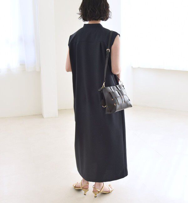 quaranciel「quaranciel:〈洗濯機可能〉ウーステッド ノースリーブ バンドカラー シャツ ワンピース」|ワンピース|