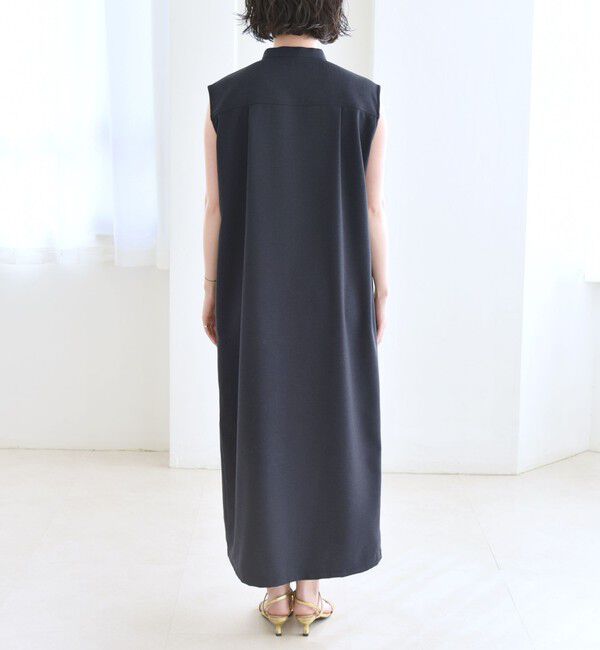 quaranciel「quaranciel:〈洗濯機可能〉ウーステッド ノースリーブ バンドカラー シャツ ワンピース」|ワンピース|