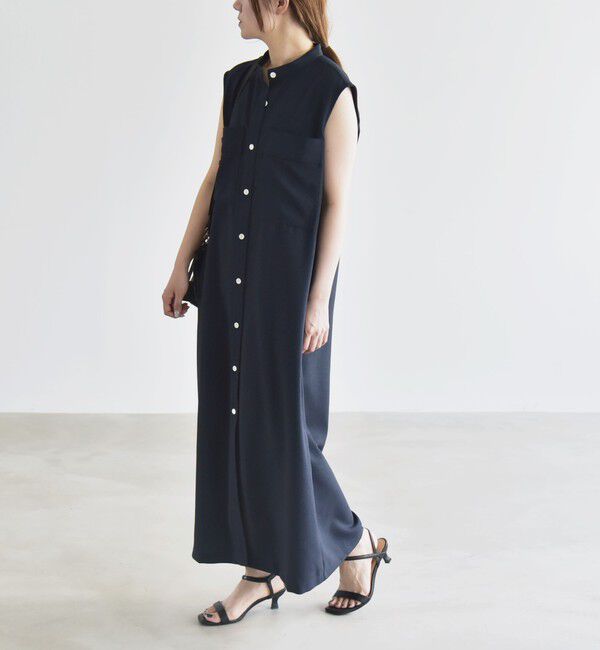 quaranciel「quaranciel:〈洗濯機可能〉ウーステッド ノースリーブ バンドカラー シャツ ワンピース」|ワンピース|