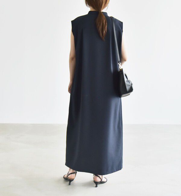 quaranciel「quaranciel:〈洗濯機可能〉ウーステッド ノースリーブ バンドカラー シャツ ワンピース」|ワンピース|