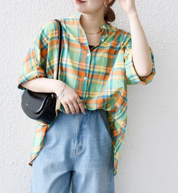 SHIPS any「SHIPS any:〈洗濯機可能〉マドラス チェック オーバーサイズ シャツ」|シャツ・ブラウス|オレンジ