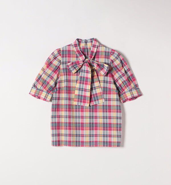 SHIPS any「SHIPS any:〈洗濯機可能〉マドラス チェック ボウタイ パフスリーブ ブラウス」|シャツ・ブラウス|