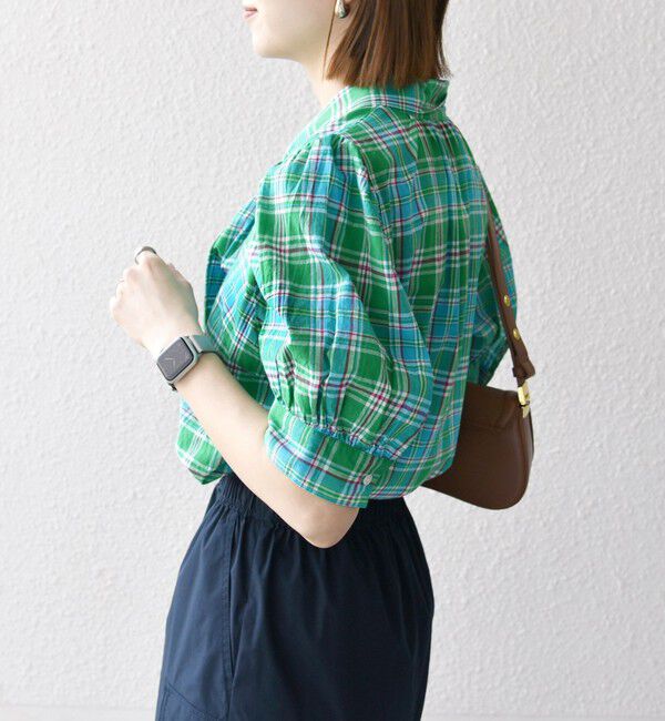 SHIPS any「SHIPS any:〈洗濯機可能〉マドラス チェック ボウタイ パフスリーブ ブラウス」|シャツ・ブラウス|