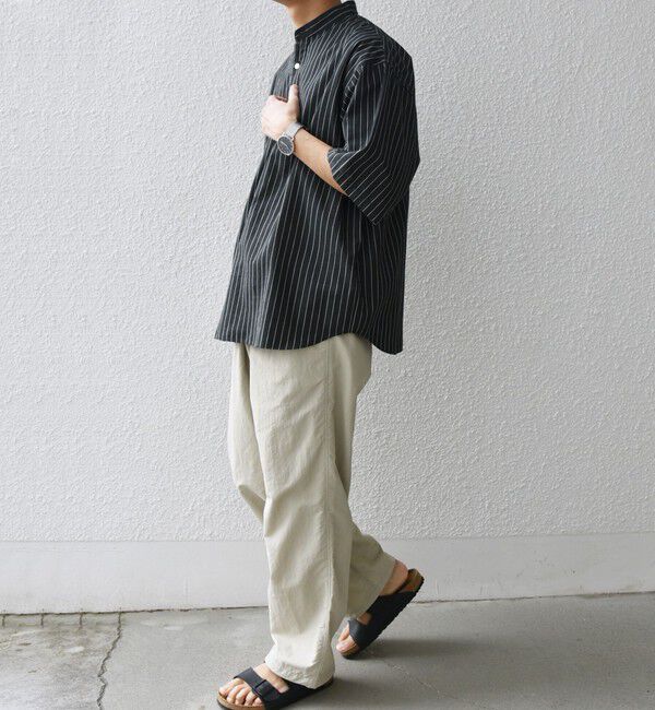 SHIPS any「SHIPS any: 〈洗濯機可能〉コットン/リネン ストライプ バンド スキッパー ハーフスリーブ シャツ◇」|シャツ・ブラウス|