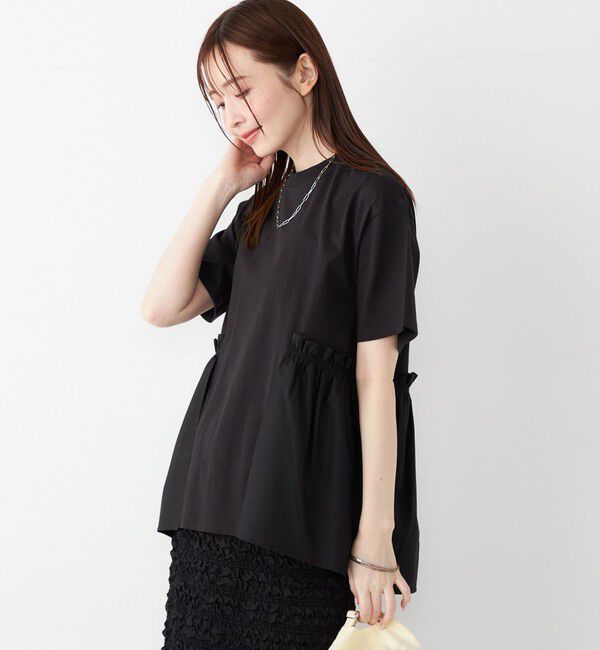 SHIPS Colors 「SHIPS Colors:〈手洗い可能〉ドッキング ペプラム ショートスリーブ トップス◇」|Tシャツ・カットソー|ブラック