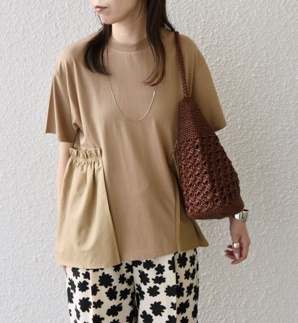 SHIPS Colors 「SHIPS Colors:〈手洗い可能〉ドッキング ペプラム ショートスリーブ トップス◇」|Tシャツ・カットソー|ベージュ系