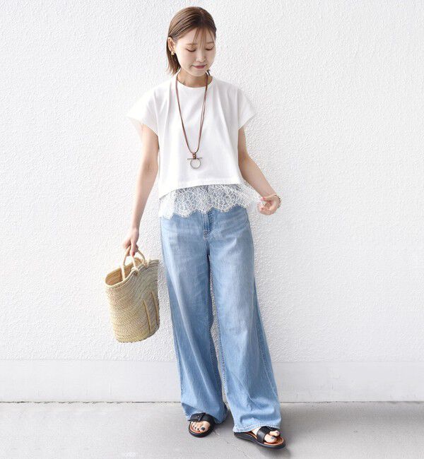 SHIPS for women「【WEB限定】〈手洗い可能〉裾 レース コンビ プルオーバー」|Tシャツ・カットソー|