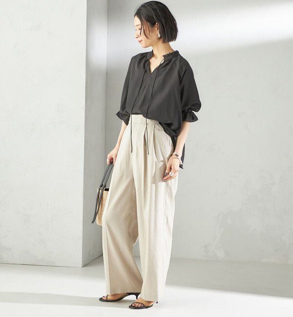 SHIPS for women「〈手洗い可能〉麻調 合繊 2タック ワイド パンツ 2」|その他|
