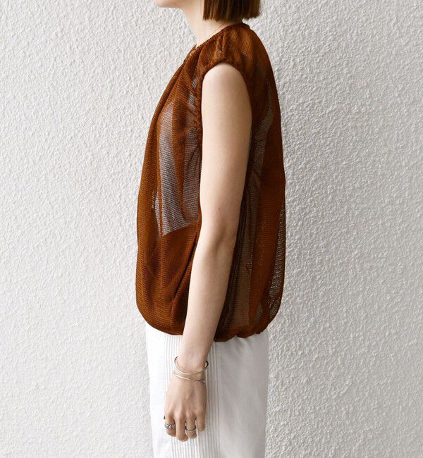 SHIPS any「SHIPS any:〈手洗い可能〉メッシュ シアー ドロスト ギャザー ノースリーブ ベスト」|ベスト・ジレ|