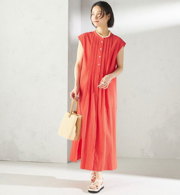 SHIPS for women「〈手洗い可能〉ACAR リップル タック ワンピース」|ワンピース|レッド