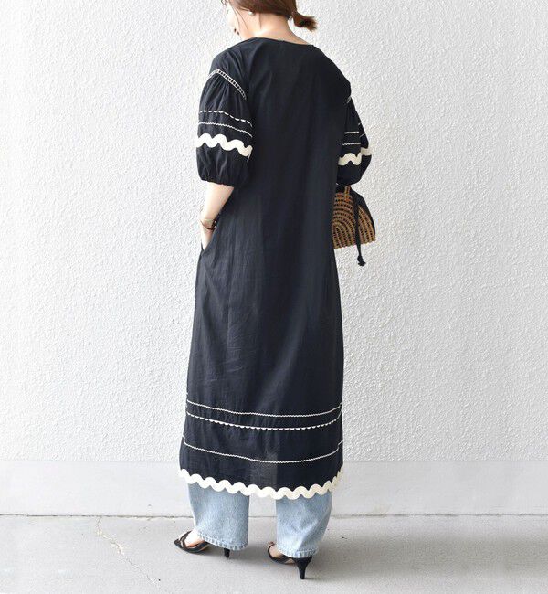 SHIPS any「bon_meur:〈洗濯機可能〉ジオメトリック エンブロイダリー パフ マキシ ワンピース」|ワンピース|