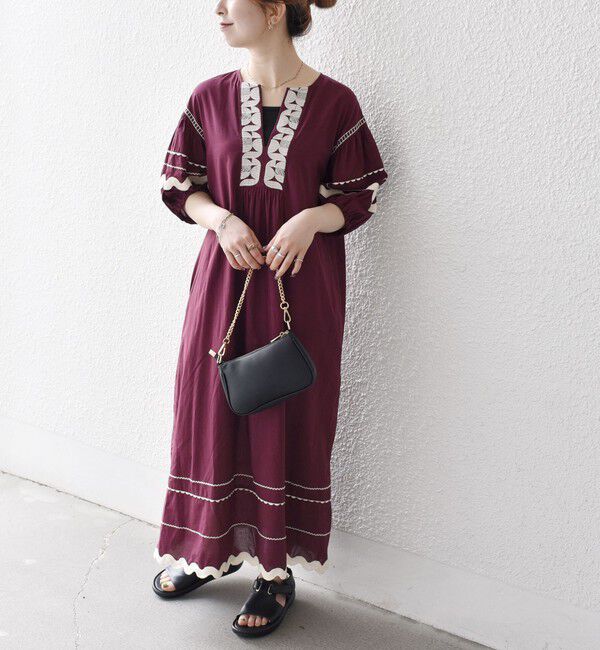 SHIPS any「bon_meur:〈洗濯機可能〉ジオメトリック エンブロイダリー パフ マキシ ワンピース」|ワンピース|