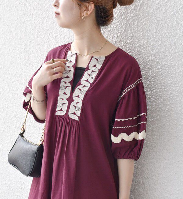 SHIPS any「bon_meur:〈洗濯機可能〉ジオメトリック エンブロイダリー パフ マキシ ワンピース」|ワンピース|