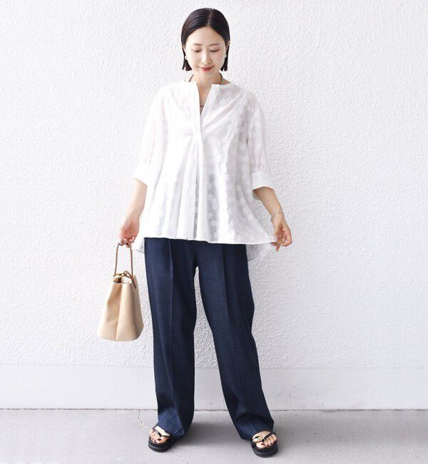 SHIPS for women「【WEB限定】〈手洗い可能〉コットン ジャカード フレア ブラウス」|シャツ・ブラウス|