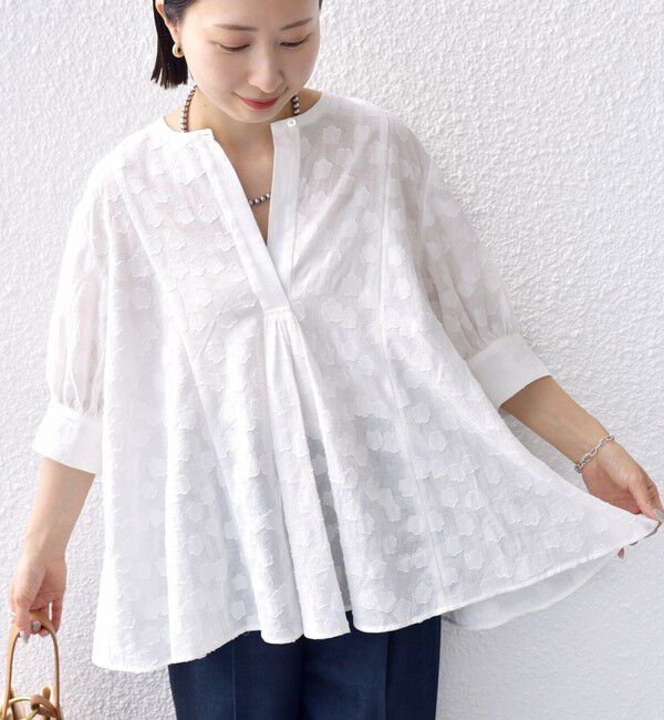 SHIPS for women「【WEB限定】〈手洗い可能〉コットン ジャカード フレア ブラウス」|シャツ・ブラウス|