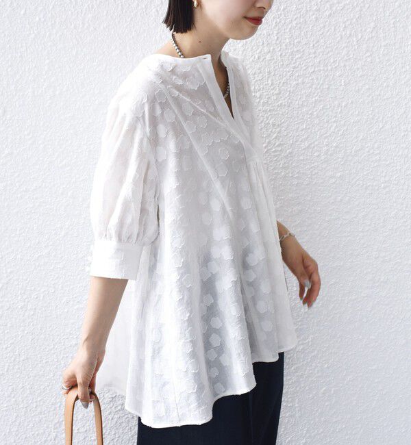 SHIPS for women「【WEB限定】〈手洗い可能〉コットン ジャカード フレア ブラウス」|シャツ・ブラウス|