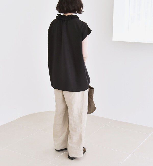 quaranciel「quaranciel:〈洗濯機可能〉フリルカラー リボン フレンチスリーブ ブラウス」|シャツ・ブラウス|