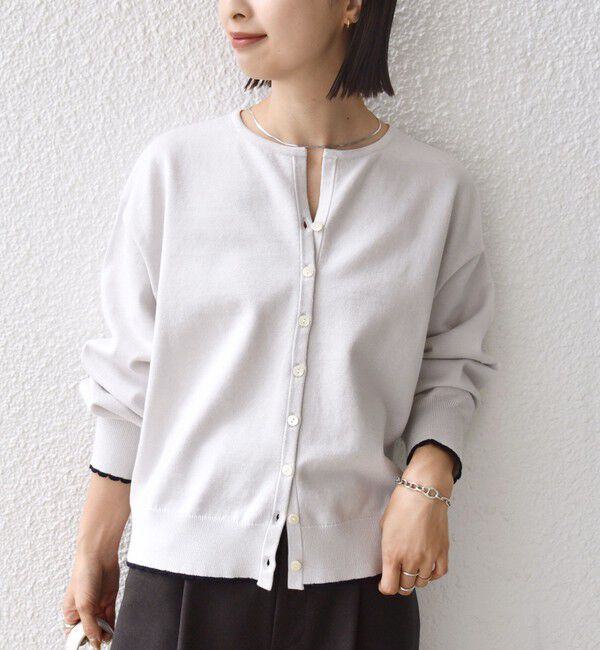 SHIPS for women「〈手洗い可能〉コットン カシミヤ混 スカラップヘム カーディガン」|カーディガン|