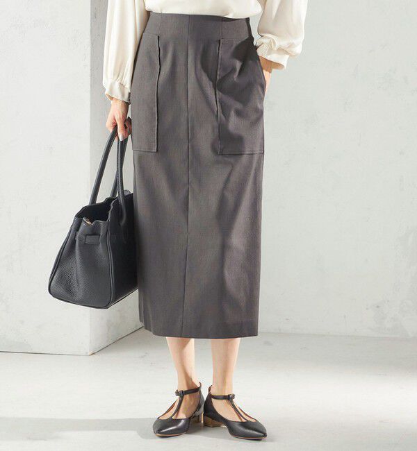 SHIPS for women「《予約》〈UVカット・吸水速乾・手洗い可能〉綿麻混 オックス ポケット タイト スカート」|スカート|