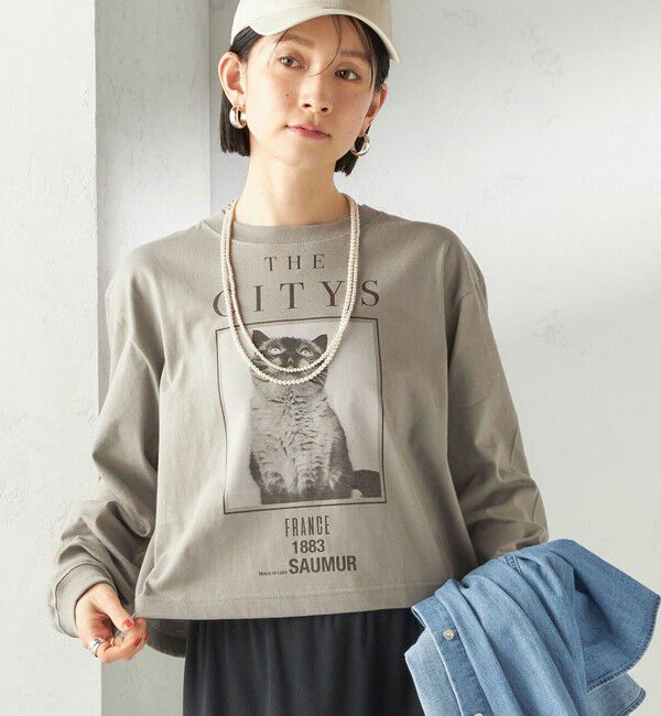 SHIPS for women「《予約》【SHIPS別注】Odub: フォト プリント クロップド ロングスリーブ TEE」|Tシャツ・カットソー|ダークグレー
