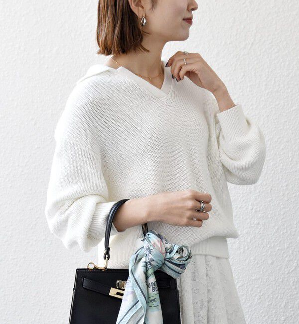 SHIPS any「《予約》SHIPS any:〈手洗い可能〉 片畦編み ポロカラー スキッパー ニット プルオーバー」|ニット・セーター|