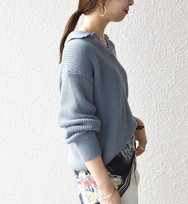 SHIPS any「《予約》SHIPS any:〈手洗い可能〉 片畦編み ポロカラー スキッパー ニット プルオーバー」|ニット・セーター|
