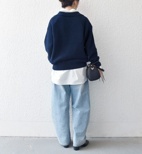 SHIPS any「《予約》SHIPS any:〈手洗い可能〉 片畦編み ポロカラー スキッパー ニット プルオーバー」|ニット・セーター|